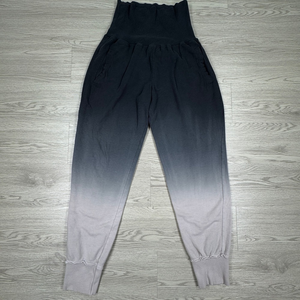 Young Fabulous & Broke Womens Joggers Ombre Dip Dye Black Mauve Large High Waist